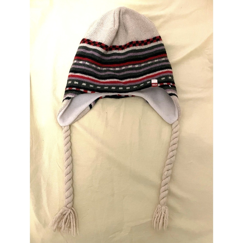 Bula lined soft wool blend beanie ear flaps hat unisex Cap Ski Snowboard Stripes